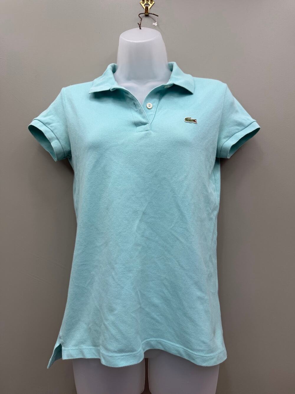 Lacoste Womens Polo Shirt Size 36 Aqua Blue Stretch Cotton Preppy Classic